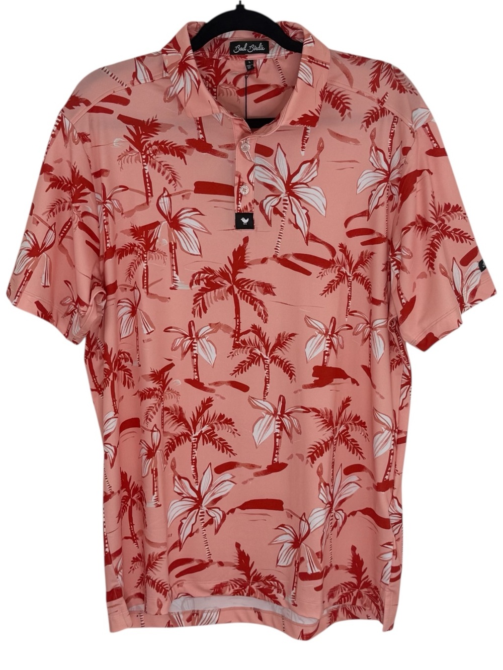 Bad Birdie Men’s Short Sleeve Golf Polo Ricky Rose Print Size Large NEW - Picture 1 of 12